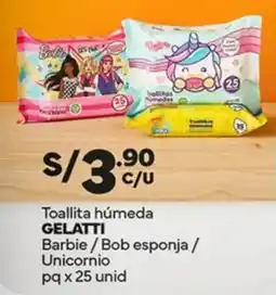 Plaza Vea Toallita húmeda GELATTI Barbie / Bob esponja / Unicornio pq oferta