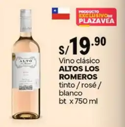 Plaza Vea Vino clásico ALTOS LOS ROMEROS tinto / rosé / blanco bt oferta