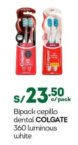 Tottus Bipack cepillo dental COLGATE 360 luminous white oferta