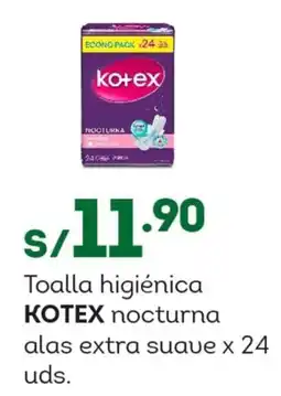 Tottus Toalla higiénica KOTEX nocturna alas extra suave oferta