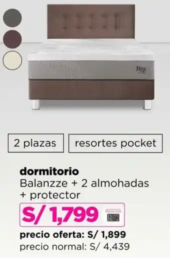 Ripley Dormitorio balanzze + 2 almohadas + protector oferta