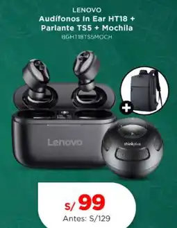 La Curacao Lenovo audífonos in ear ht18+ parlante ts5 + mochila oferta