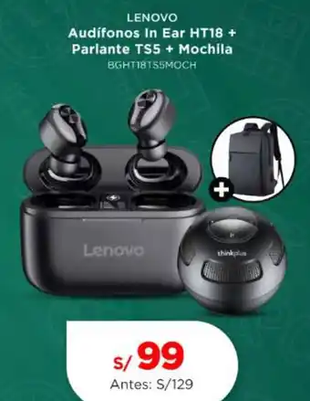 La Curacao Lenovo audífonos in ear ht18+ parlante ts5 + mochila oferta