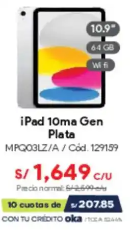 Hiraoka iPad 10ma Gen Plata oferta