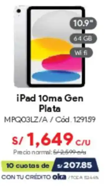 Hiraoka iPad 10ma Gen Plata oferta