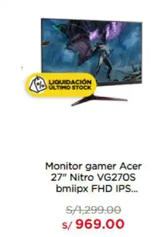 La Curacao Monitor gamer Acer 27" Nitro VG270S bmiipx FHD IPS oferta