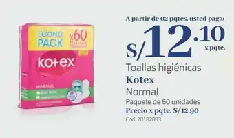 Makro Toallas higiénicas kotex normal paquete de 60 unidades oferta