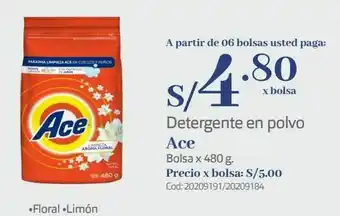 Makro Detergente en polvo ace bolsa x 480 g oferta