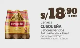 Makro Cerveza cusqueña sabores varidos pack de 6 botellas x 310 ml. oferta