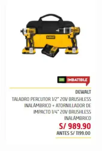 Maestro Dewalt - Taladro percutor 1/2" 20V Brushless inalambrico + atornillador de impacto 1/4" 20V Brushless inalambrico oferta