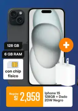 Promart Iphone 15 128GB + Dado 20W Negro oferta