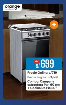 Promart Combo Campana extractora Pari 60 cm + Cocina De Pie 20" oferta