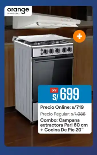 Promart Combo Campana extractora Pari 60 cm + Cocina De Pie 20" oferta
