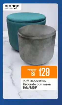 Promart Orange Puff Decorativo Redondo con mesa Tela/MDF oferta