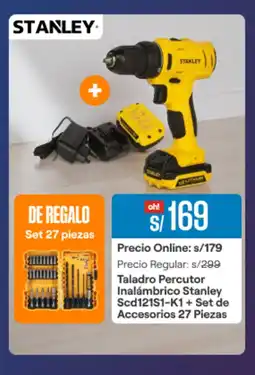 Promart Taladro Percutor Inalámbrico Stanley Scd121S1-K1 + Set de Accesorios oferta