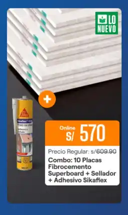 Promart Combo 10 Placas Fibrocemento Superboard + Sellador + Adhesivo Sikaflex oferta