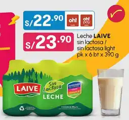 Plaza Vea Leche LAIVE sin lactosa / sin lactosa light pk oferta