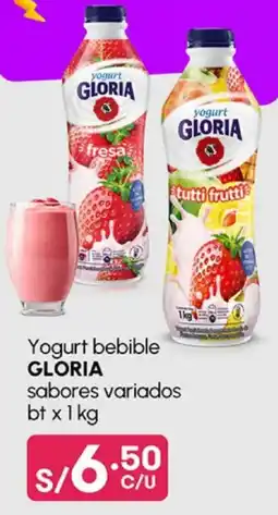 Plaza Vea Yogurt bebible GLORIA sabores variados bt oferta