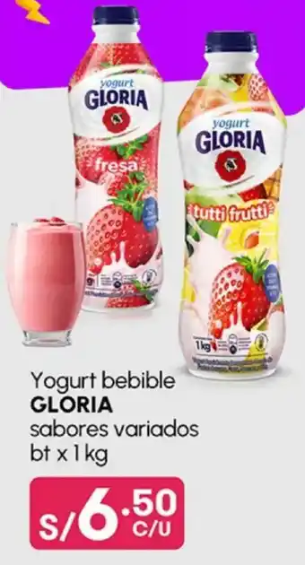 Plaza Vea Yogurt bebible GLORIA sabores variados bt oferta