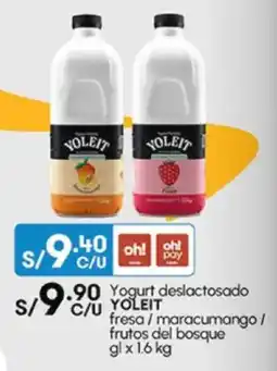 Plaza Vea Yogurt deslactosado YOLEIT fresa / maracumango / frutos del bosque gl oferta