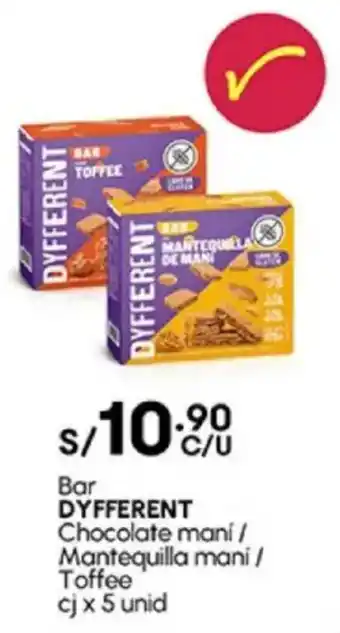 Plaza Vea Bar DYFFERENT Chocolate mani / Mantequilla mani / Toffee cj oferta