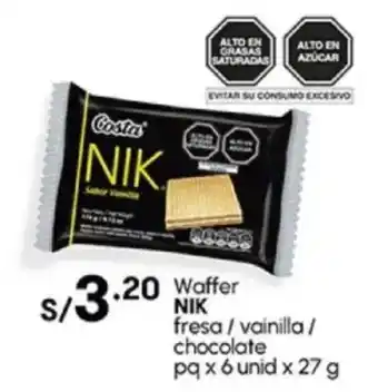 Plaza Vea Waffer NIK fresa / vainilla/ chocolate pq oferta