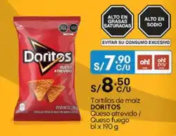 Plaza Vea Tortillas de maíz DORITOS Queso atrevido / Queso fuego bl oferta