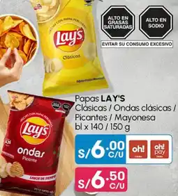 Plaza Vea Papas LAY'S Clásicas/Ondas clásicas / Picantes / Mayonesa bl oferta