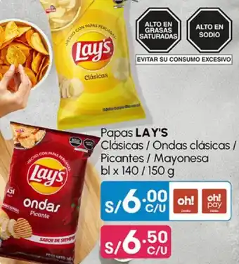 Plaza Vea Papas LAY'S Clásicas/Ondas clásicas / Picantes / Mayonesa bl oferta