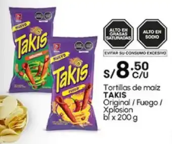 Plaza Vea Tortillas de maiz TAKIS Original / Fuego / Xplosion bl oferta
