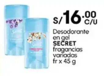 Plaza Vea Desodorante en gel SECRET fragancias variadas fr oferta