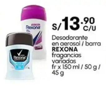 Plaza Vea Desodorante en aerosol / barra REXONA fragancias variadas fr oferta