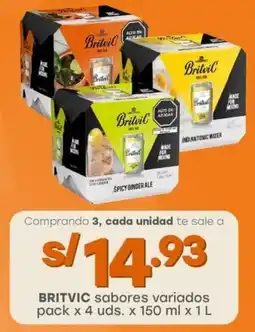 Tottus BRITVIC sabores variados pack oferta