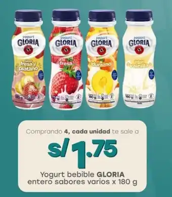 Tottus Yogurt bebible GLORIA entero sabores varios oferta