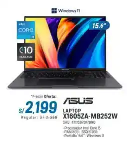 El Gallo Más Gallo Asus Laptop X1605ZA-MB252W oferta