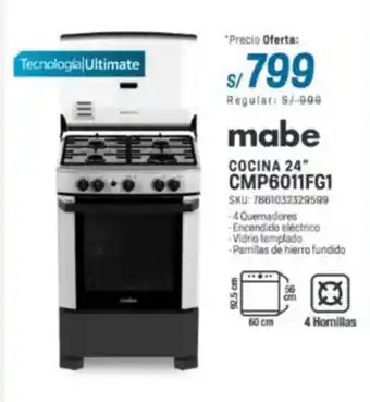 El Gallo Más Gallo Mabe cocina 24" CMP6011FG1 oferta