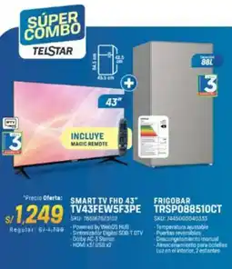 El Gallo Más Gallo Telstar Smart TV FHD 43" TV43FEW5F3PE + Frigobar TRSP088510CT oferta