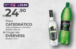 Vega Pisco CATEDRÁTICO Italia, quebranta o acholado Botella + Ginger ale EVERVESS Botella oferta