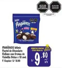 MaxiAhorro Pingúinos minix pastel de chocolate relleno con crema de vainilla bolsa oferta