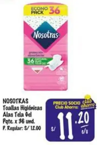 MaxiAhorro Nosotras toallas higiénicas alas tela gel oferta