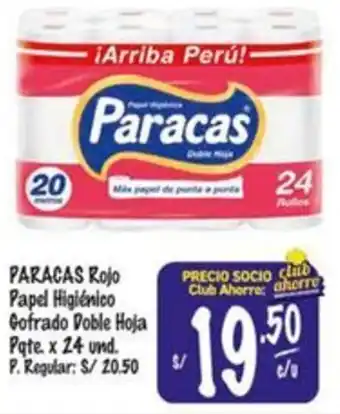 MaxiAhorro Paracas rojo papel higiénico cofrado doble hoja oferta