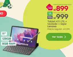 Tottus Lenovo tablet k11 lte + teclado + lapiz oferta