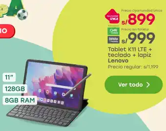 Tottus Lenovo tablet k11 lte + teclado + lapiz oferta