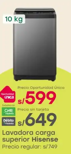 Tottus Hisense lavadora carga superior oferta