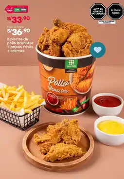 Tottus 8 piezas de pollo broaster + papas fritas + cremas oferta
