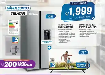 El Gallo Más Gallo Telstar refrigeradora TRXP441510CT + smart tv HD 32" TV32HEW5F3PE oferta