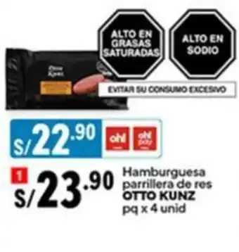 Plaza Vea OTTO KUNZ Hamburguesa parrillera de res oferta