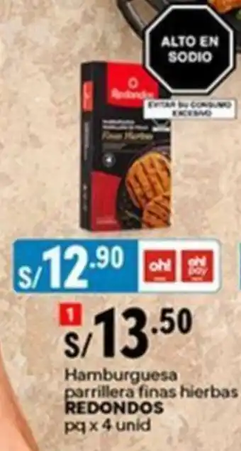 Plaza Vea REDONDOS Hamburguesa parrillera finas hierbas oferta