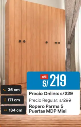 Promart Ropero Parma 5 Puertas MDP Miel oferta