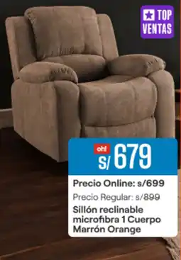 Promart Sillón reclinable microfibra 1 Cuerpo Marrón Orange oferta